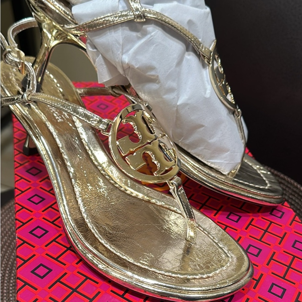 Tory Burch Metallic Gold Heeled Sandals